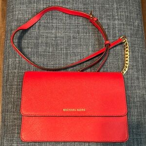 Michael Kors Red Crossbody Bag with Gold Hardware